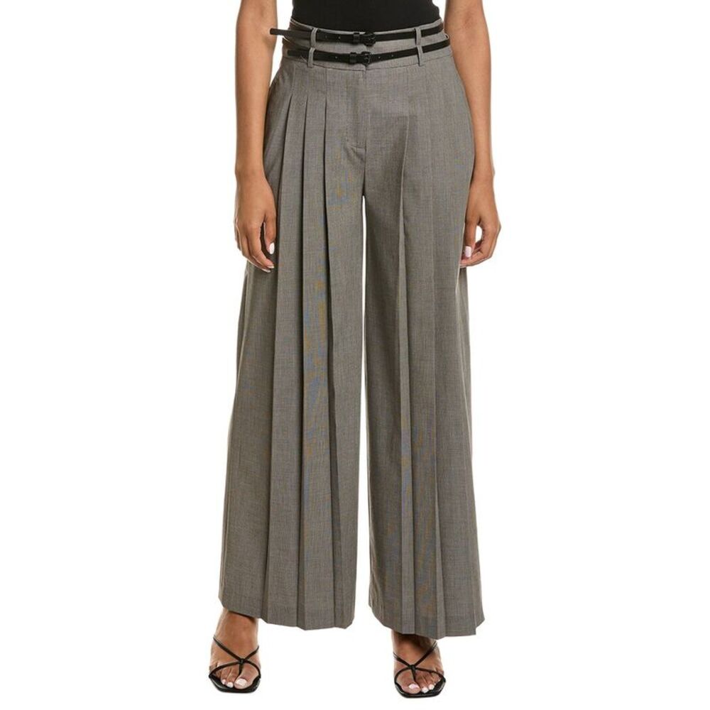 Kenneth Cole Womens  High-Rise Pleated Wide Leg Pant, Black